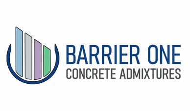Logo for Barrier Concrete Admixtures featuring a stylized shield and concrete elements.