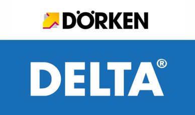 Logo of Dörken and Delta on a white and blue background.