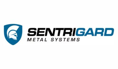 Logo of SentriGA Metal Systems with blue and black text.